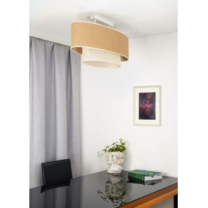 Duolla - Pinnale kinnitatav lühter DOUBLE OVAL YUTE 2xE27/15W/230V pruun/kreemikas