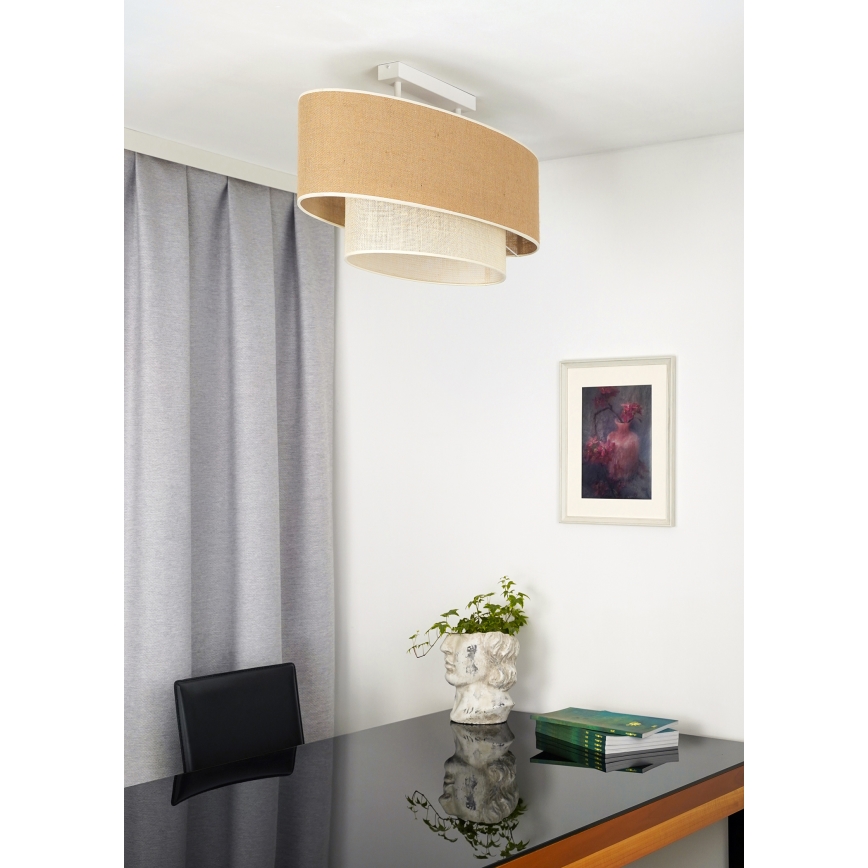 Duolla - Pinnale kinnitatav lühter DOUBLE OVAL YUTE 2xE27/15W/230V pruun/kreemikas
