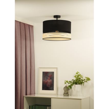 Duolla - Pinnale kinnitatav lühter DOUBLE RATTAN 1xE27/15W/230V d. 40 cm must/beež