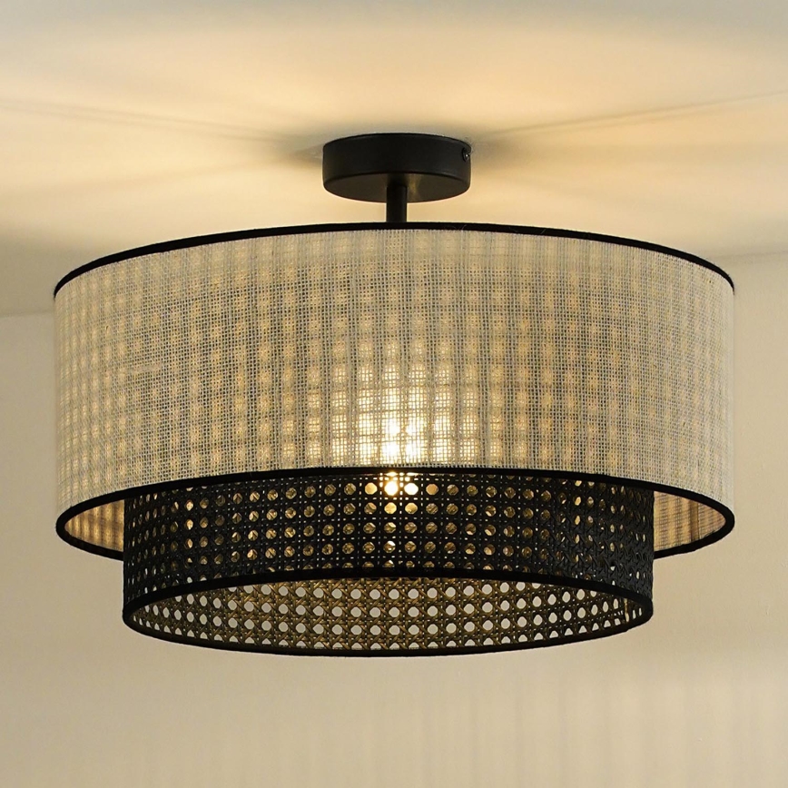 Duolla - Pinnale kinnitatav lühter RATTAN YUTE 1xE27/15W/230V d. 45 cm kreemikas/must