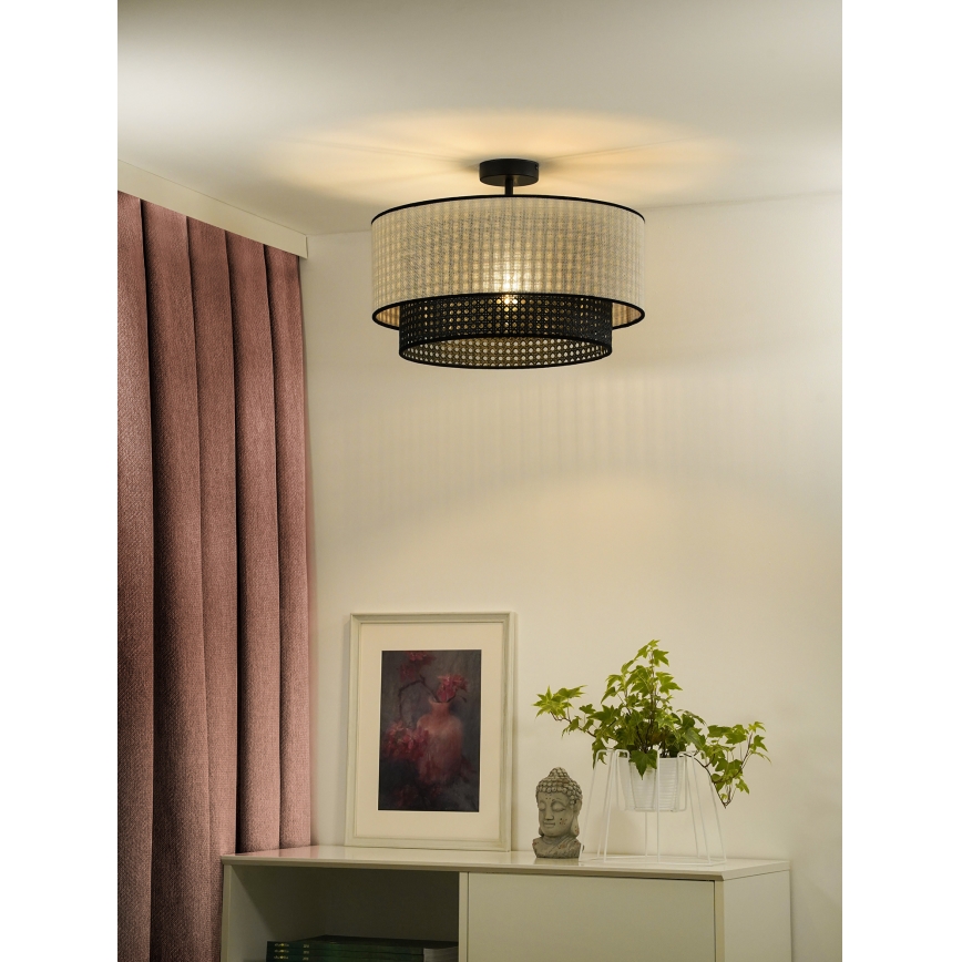 Duolla - Pinnale kinnitatav lühter RATTAN YUTE 1xE27/15W/230V d. 45 cm kreemikas/must