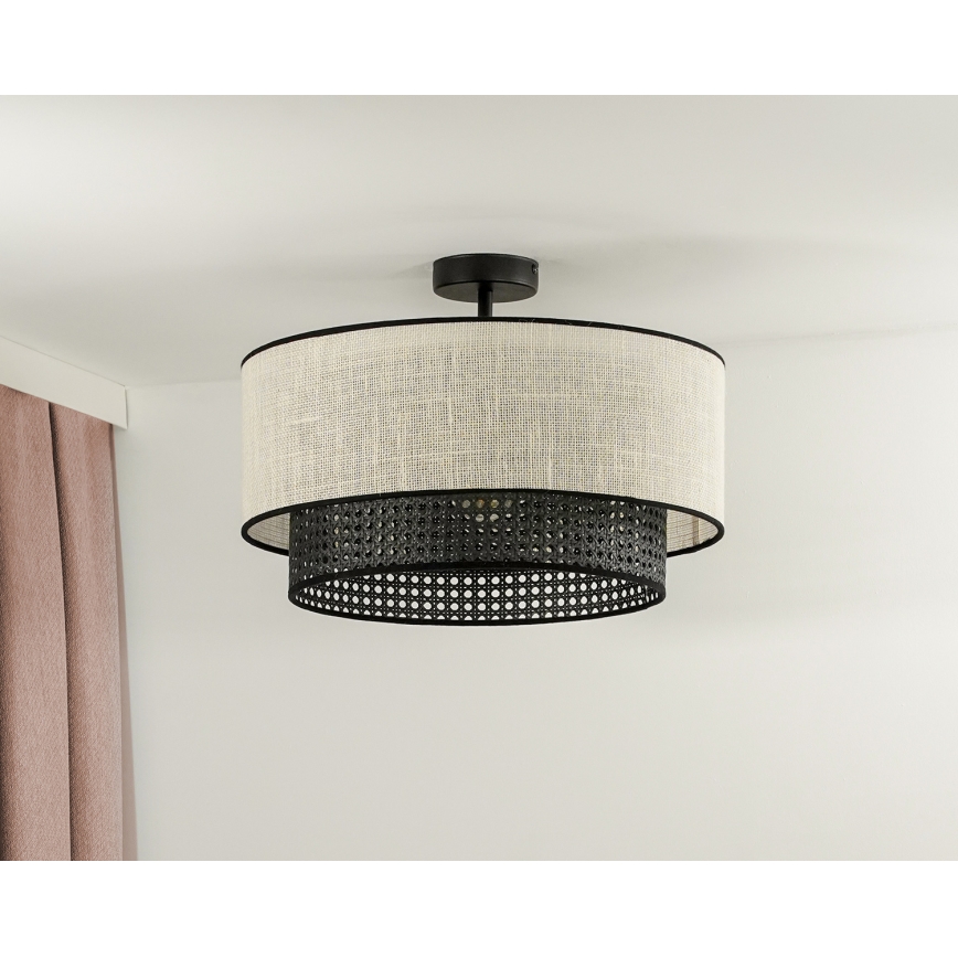 Duolla - Pinnale kinnitatav lühter RATTAN YUTE 1xE27/15W/230V d. 45 cm kreemikas/must