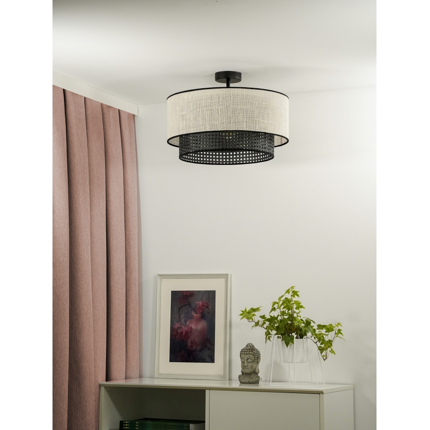 Duolla - Pinnale kinnitatav lühter RATTAN YUTE 1xE27/15W/230V d. 45 cm kreemikas/must