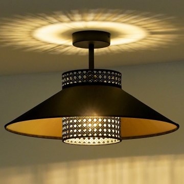 Duolla - Pinnale kinnitatav lühter RIO RATTAN 1xE27/15W/230V d. 45 cm must/kuldne