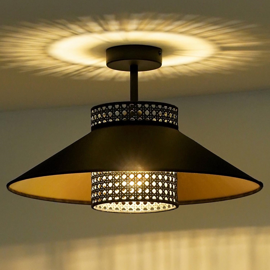 Duolla - Pinnale kinnitatav lühter RIO RATTAN 1xE27/15W/230V d. 45 cm must/kuldne