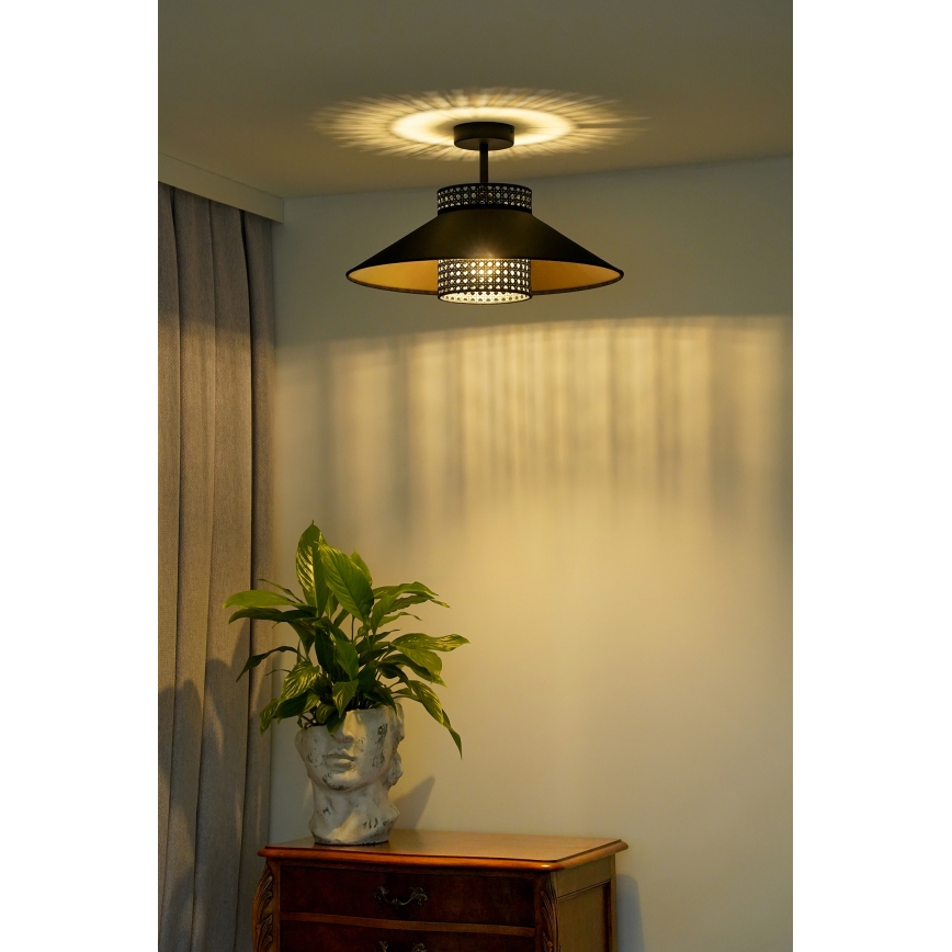 Duolla - Pinnale kinnitatav lühter RIO RATTAN 1xE27/15W/230V d. 45 cm must/kuldne