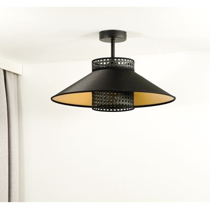 Duolla - Pinnale kinnitatav lühter RIO RATTAN 1xE27/15W/230V d. 45 cm must/kuldne