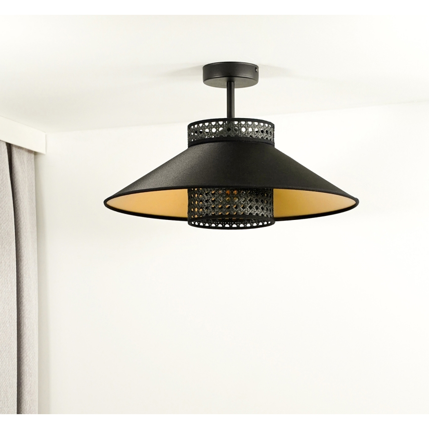 Duolla - Pinnale kinnitatav lühter RIO RATTAN 1xE27/15W/230V d. 45 cm must/kuldne