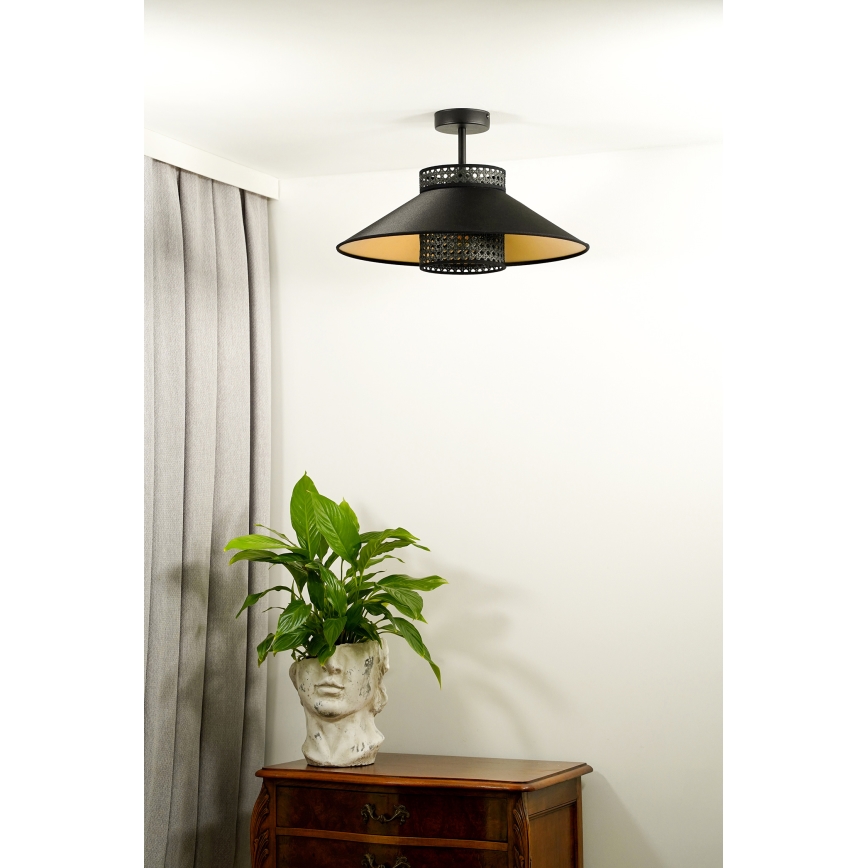 Duolla - Pinnale kinnitatav lühter RIO RATTAN 1xE27/15W/230V d. 45 cm must/kuldne
