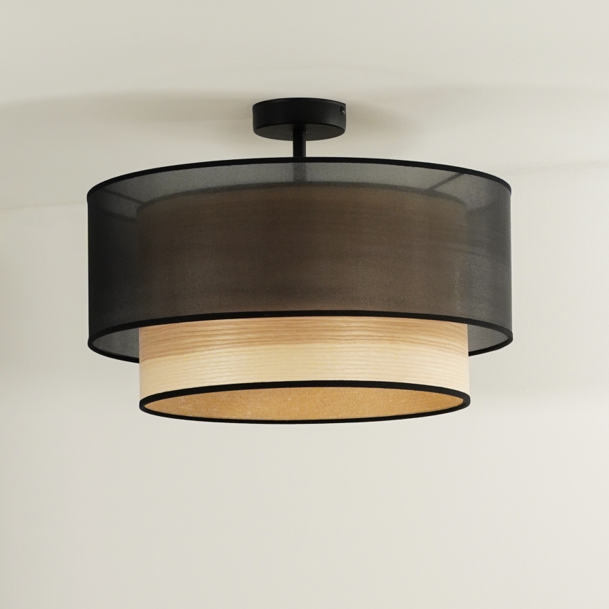 Duolla - Pinnale kinnitatav lühter WOOD BOHO 1xE27/15W/230V d. 45 cm must/beež