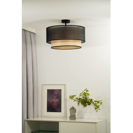 Duolla - Pinnale kinnitatav lühter WOOD BOHO 1xE27/15W/230V d. 45 cm must/beež