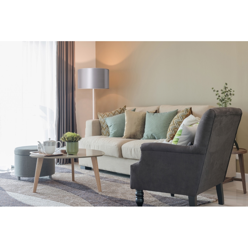 Duolla - Põrandalamp CANNES 1xE27/15W/230V d. 45 cm hõbedane/valge