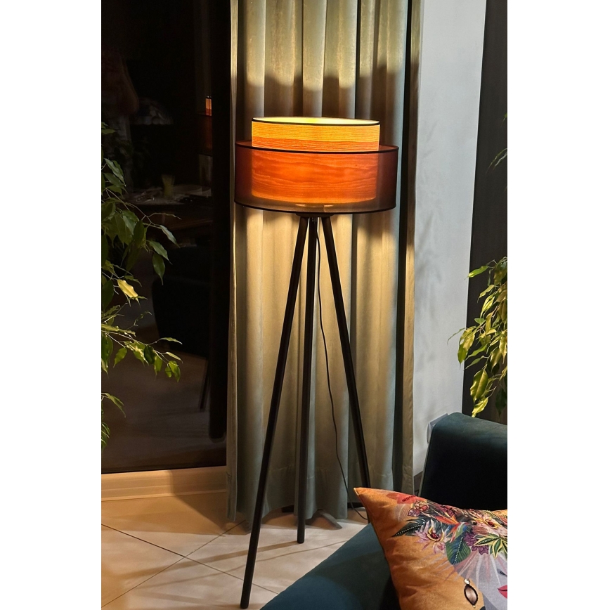 Duolla - Põrandalamp WOOD BOHO 1xE27/15W/230V d. 45 cm must/beež