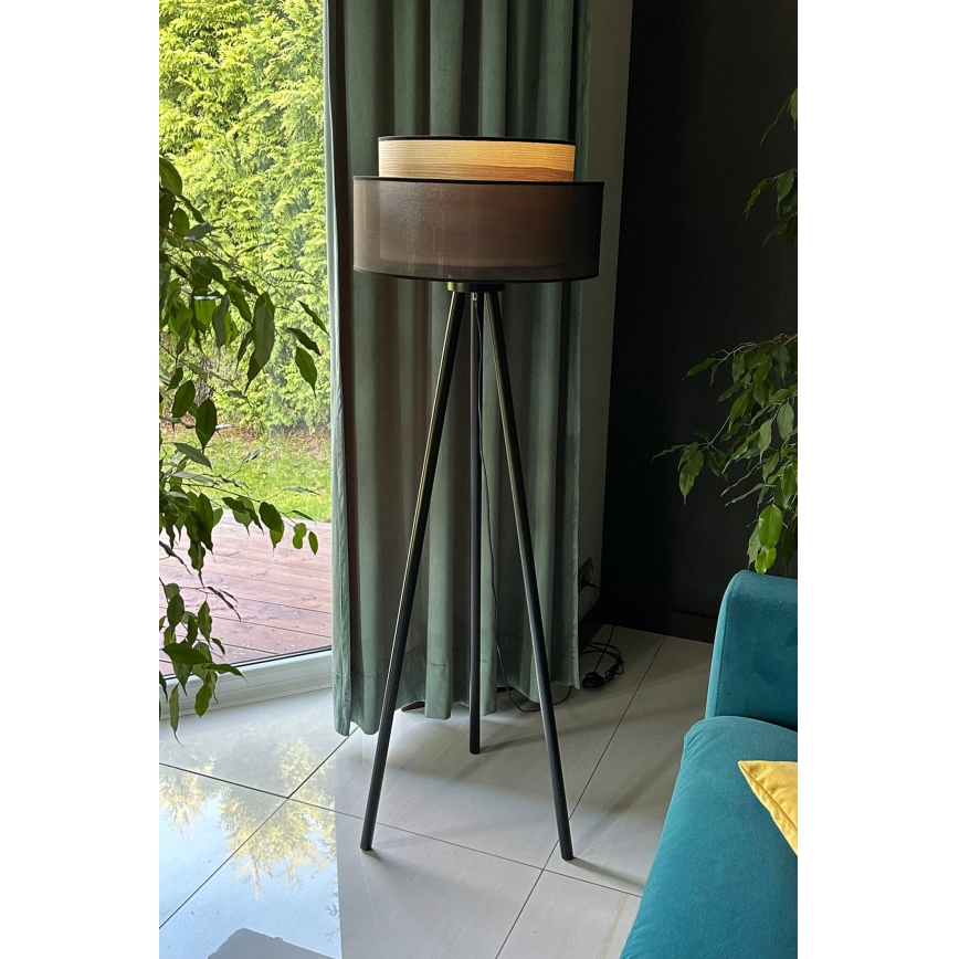 Duolla - Põrandalamp WOOD BOHO 1xE27/15W/230V d. 45 cm must/beež
