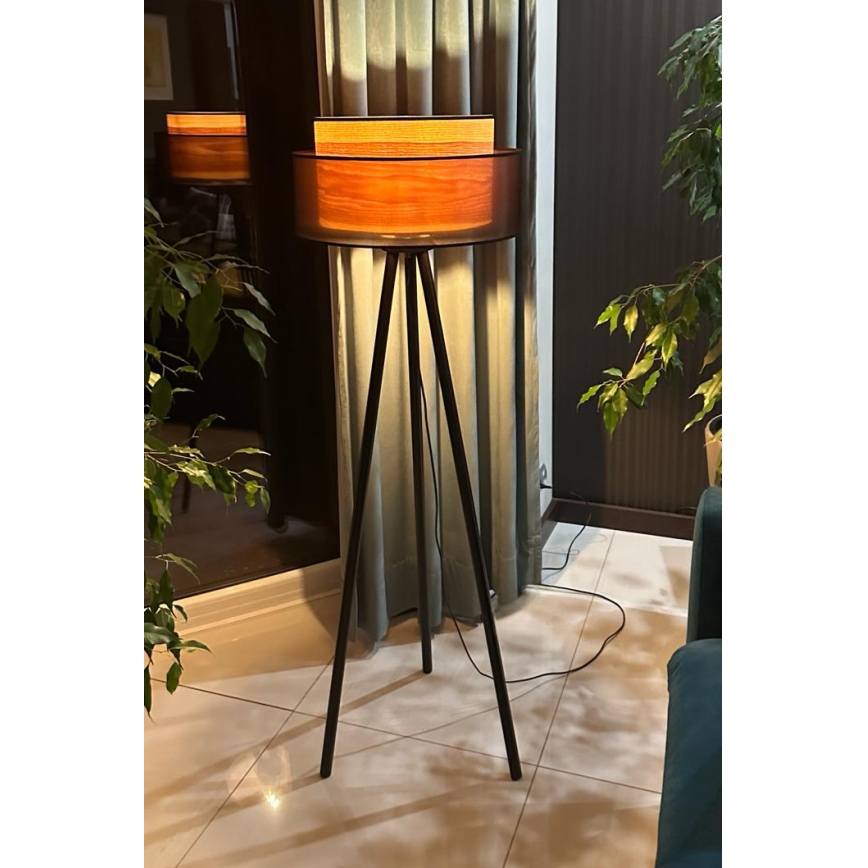 Duolla - Põrandalamp WOOD BOHO 1xE27/15W/230V d. 45 cm must/beež