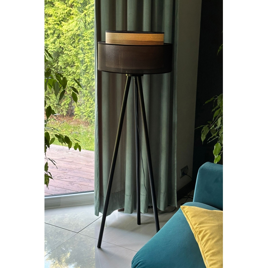 Duolla - Põrandalamp WOOD BOHO 1xE27/15W/230V d. 45 cm must/beež
