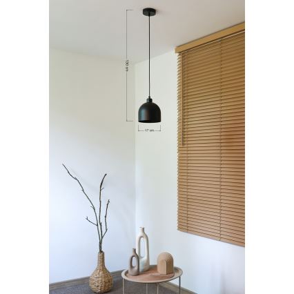 Duolla - Ripatslühter kaabliga IRONLINE 1xE27/15W/230V läbimõõt 17 cm must