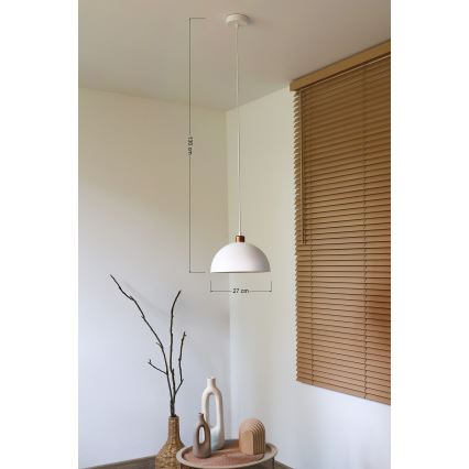 Duolla - Ripplamp kaablil IRONLINE 1xE27/15W/230V läbimõõt 27 cm valge/vask