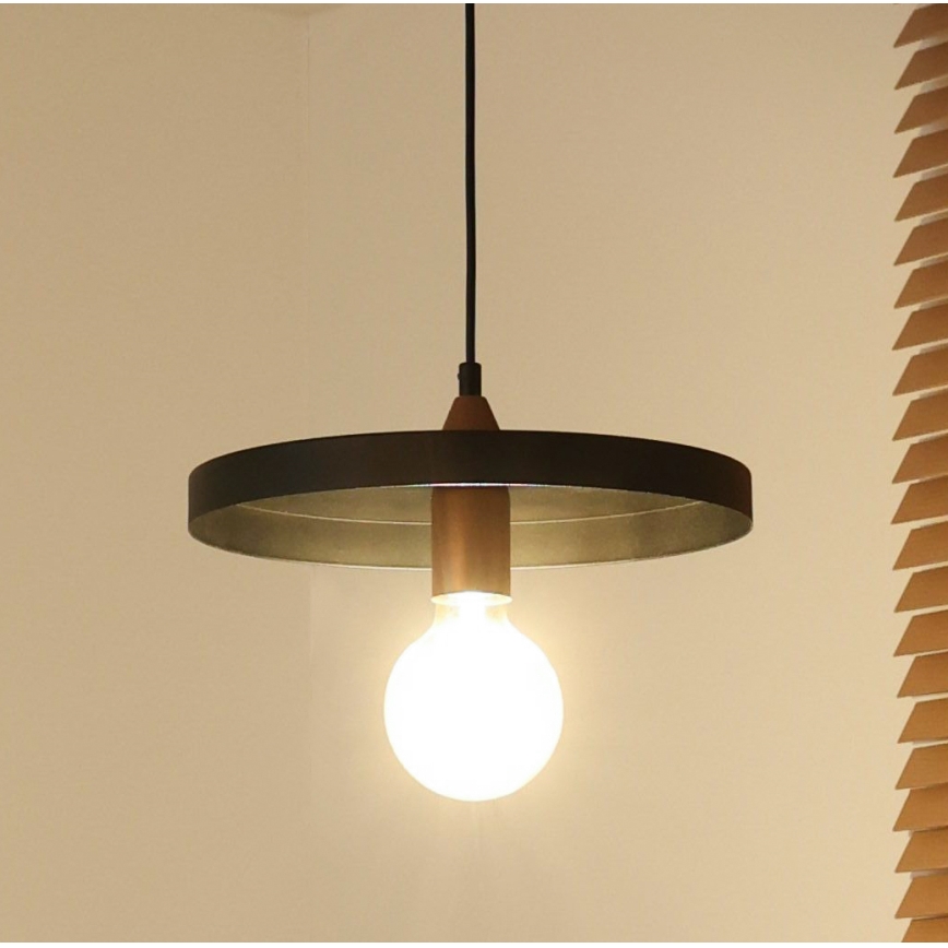 Duolla - Rippvalgusti kaabliga IRONLINE 1xE27/15W/230V, läbimõõt 30 cm, must/vasetoon