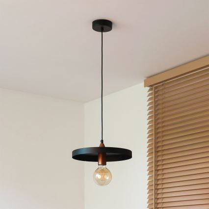 Duolla - Rippvalgusti kaabliga IRONLINE 1xE27/15W/230V, läbimõõt 30 cm, must/vasetoon