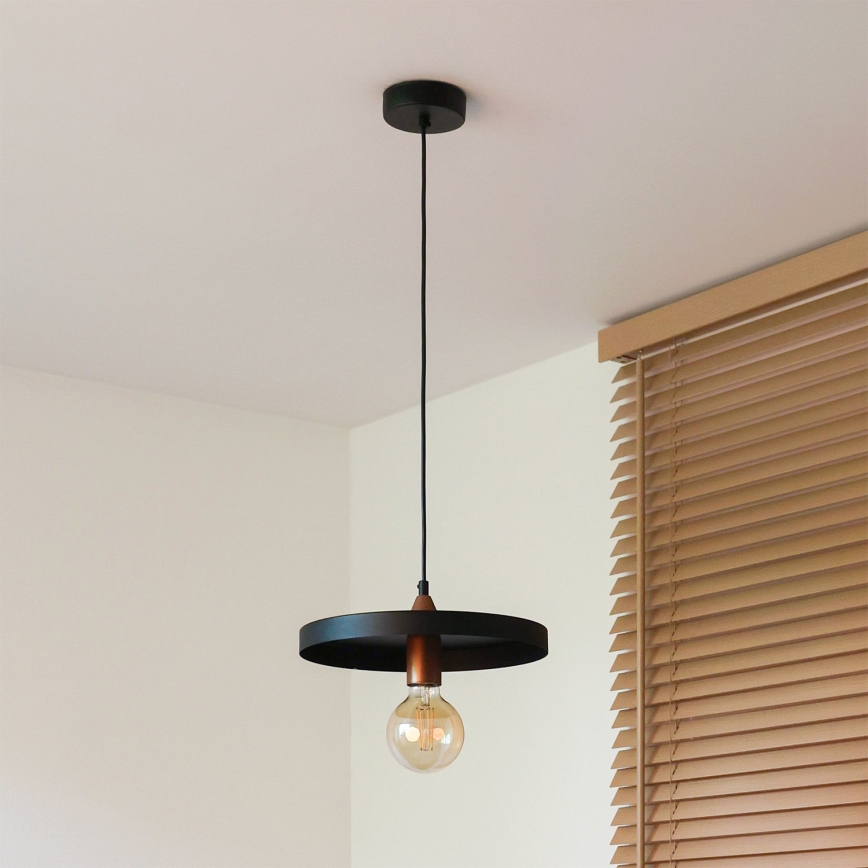 Duolla - Rippvalgusti kaabliga IRONLINE 1xE27/15W/230V, läbimõõt 30 cm, must/vasetoon