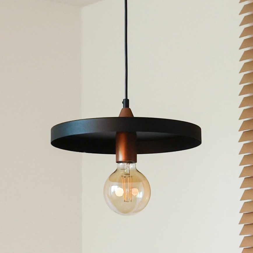 Duolla - Rippvalgusti kaabliga IRONLINE 1xE27/15W/230V, läbimõõt 30 cm, must/vasetoon