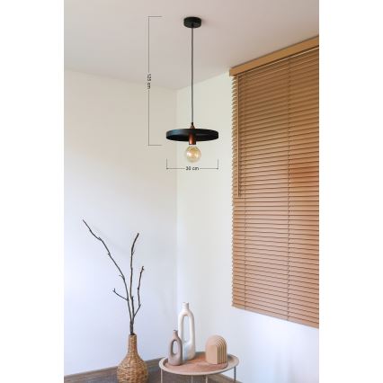 Duolla - Rippvalgusti kaabliga IRONLINE 1xE27/15W/230V, läbimõõt 30 cm, must/vasetoon