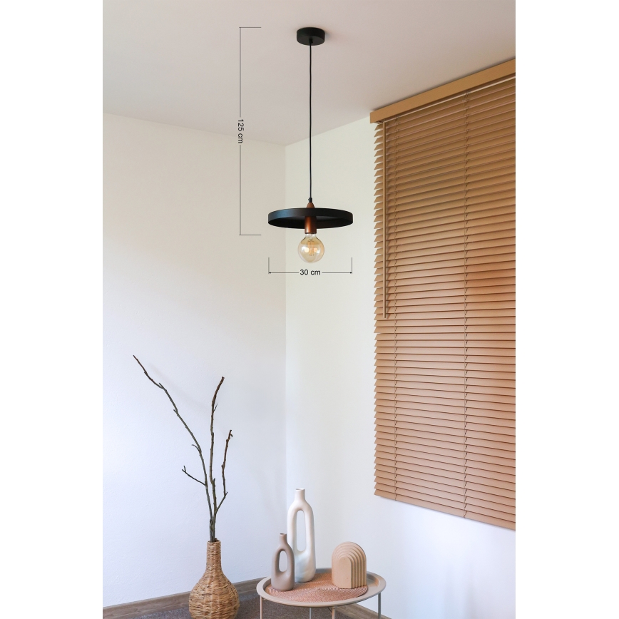Duolla - Rippvalgusti kaabliga IRONLINE 1xE27/15W/230V, läbimõõt 30 cm, must/vasetoon