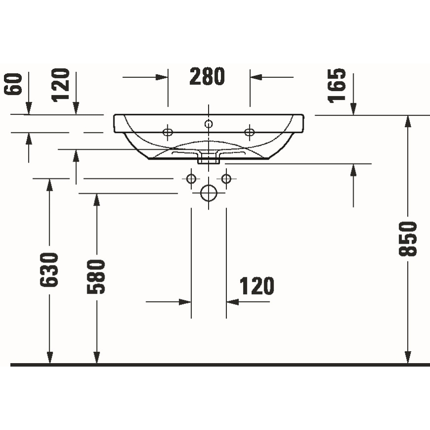 Duravit 23986500002 - Seinale paigaldatav valamu D-CODE 65x46 cm keraamika/läikiv valge
