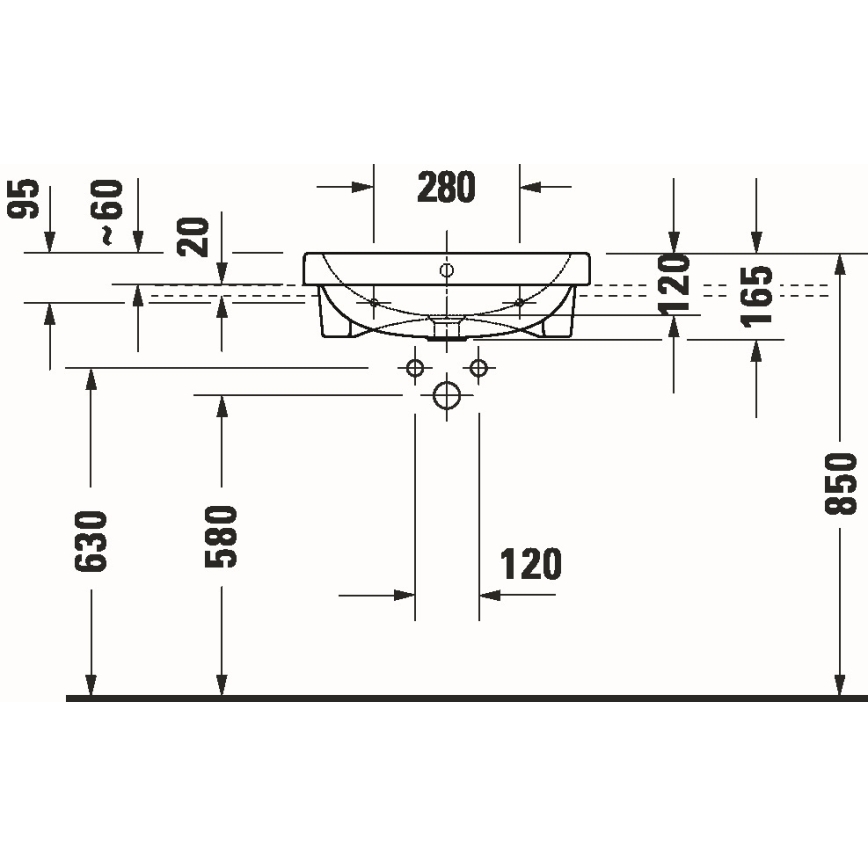 Duravit 24035500002 - Süvistatav valamu D-CODE 55x45,5 cm keraamiline/läikiv valge