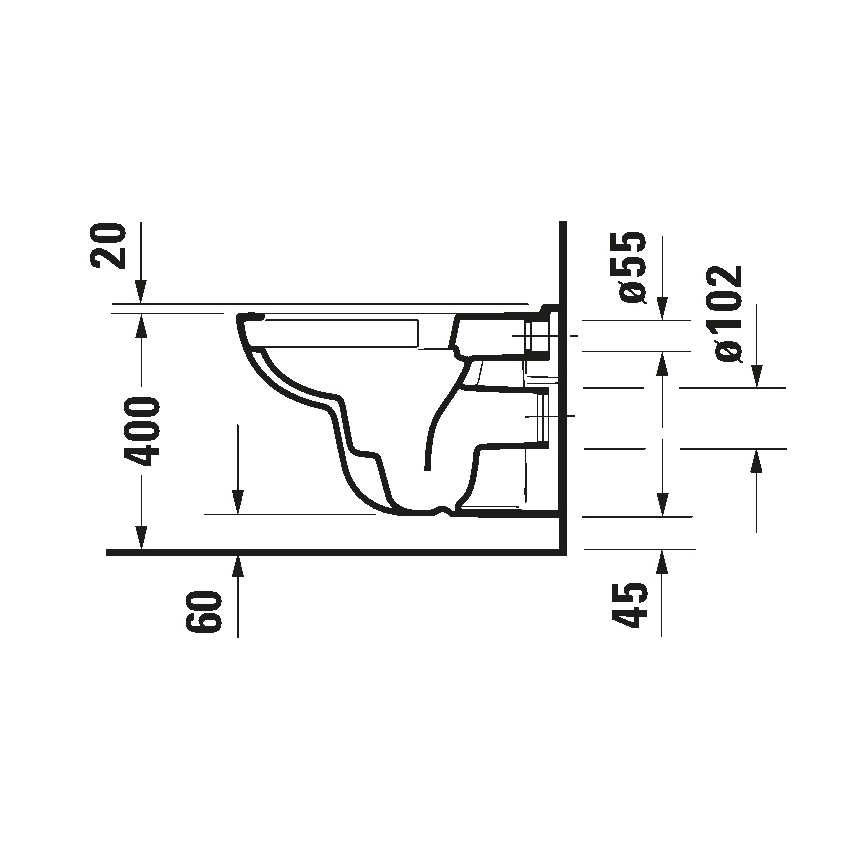 Duravit 25700920002 - Seinakinnitusega Rimless WC D-CODE keraamika/läikiv valge