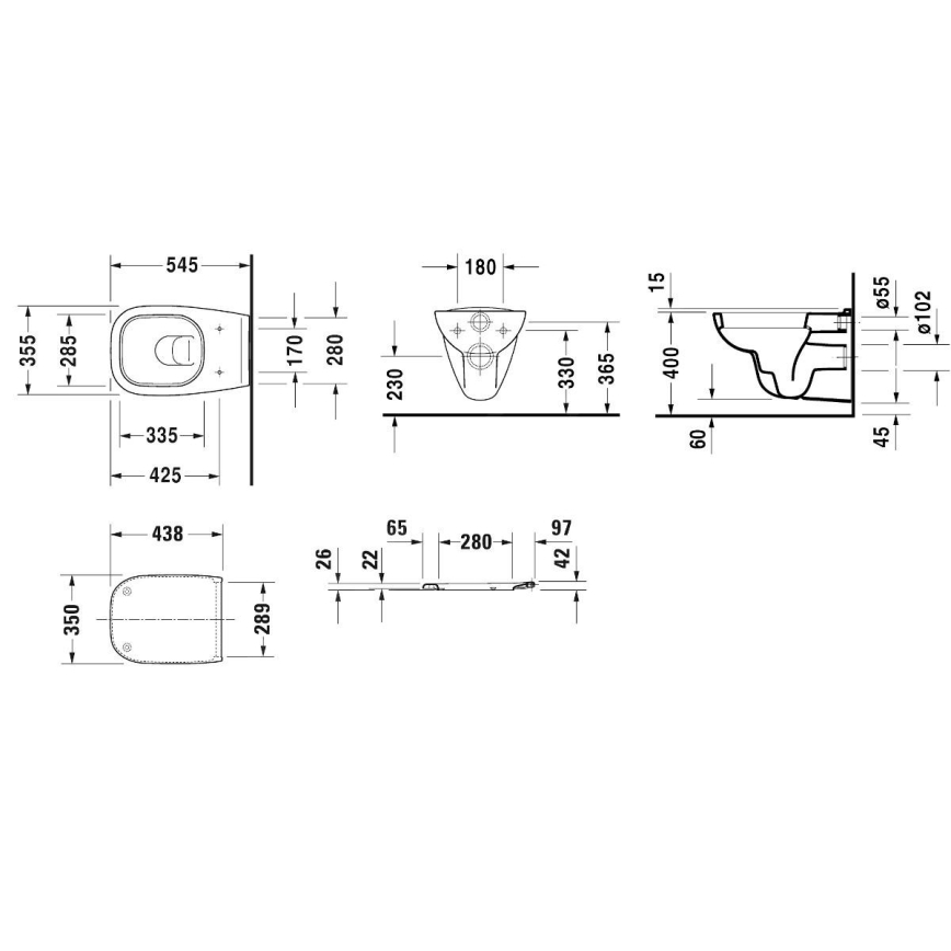 Duravit 45350900A1 - seinale paigaldatav WC koos SoftClose-istmekaane, D‑CODE, keraamika / läikiv valge