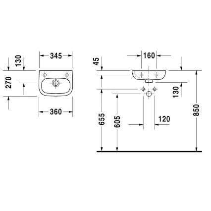 Duravit 7053600092 - Seinavalamu D-CODE 36x27 cm, keraamiline/läikiv valge