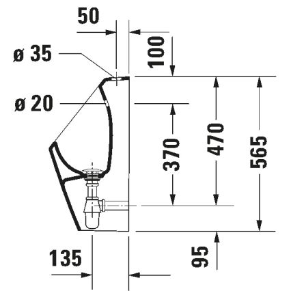 Duravit 828300000 - Pisuaar Rimless D-CODE, ülemise veesisselaskega, tagumise äravooluga, keraamika/läikiv valge