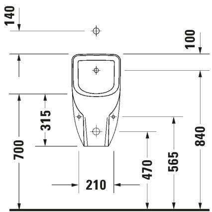 Duravit 828300000 - Pisuaar Rimless D-CODE, ülemise veesisselaskega, tagumise äravooluga, keraamika/läikiv valge