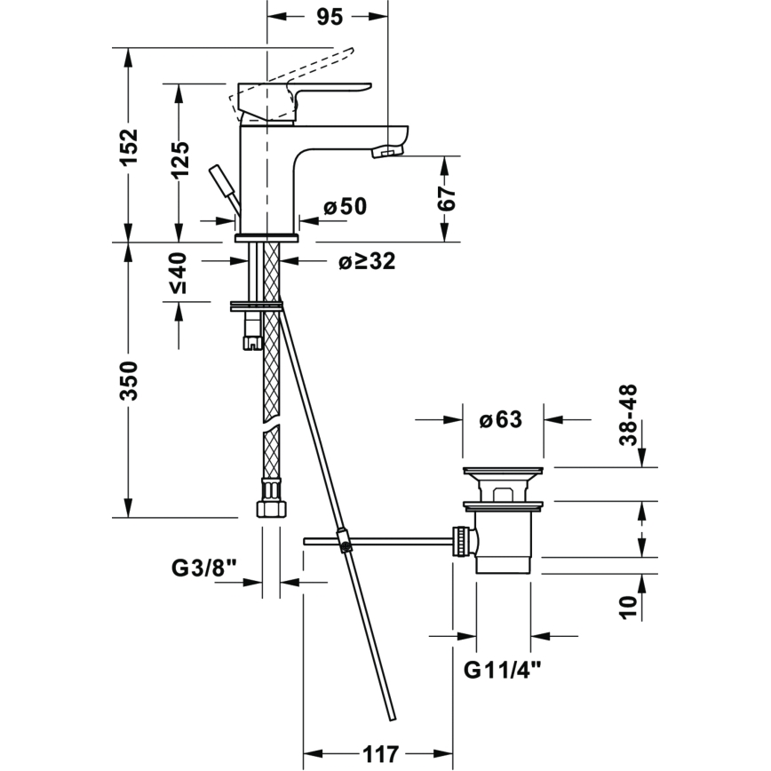 Duravit DC1013001046 - Valamusegisti + äravoolukomplekt D-CODE matt must
