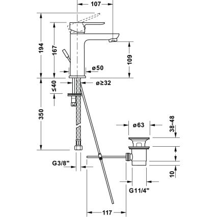Duravit DC1023001046 - valamu segisti + äravool D-CODE matt must