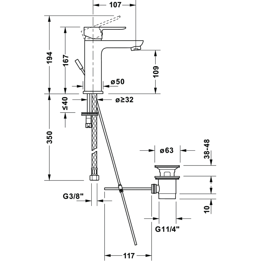 Duravit DC1023001046 - valamu segisti + äravool D-CODE matt must