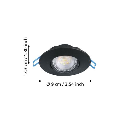 Eglo - Komplekt 3x LED süvistatavaid laevalgusteid LED/4,9W/230V 2700/4000/6500K ø 9 cm must