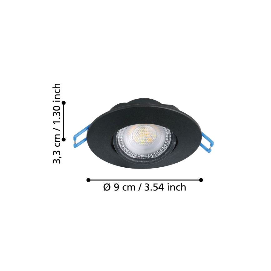 Eglo - Komplekt 3x LED süvistatavaid laevalgusteid LED/4,9W/230V 2700/4000/6500K ø 9 cm must