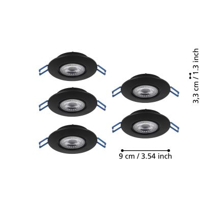 Eglo - komplekt 5x LED-süvistatavat laevalgustit LED/4,9W/230V 2700/4000/6500K läbimõõt 9 cm must