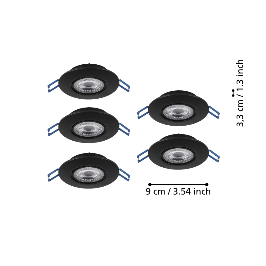 Eglo - komplekt 5x LED-süvistatavat laevalgustit LED/4,9W/230V 2700/4000/6500K läbimõõt 9 cm must