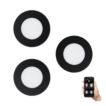 Eglo 31743 - KOMPLEKT 3x LED hämardatav vannitoa lae sisse paigaldatav valgusti FUEVA-Z LED/2,8W/230V 2700-6500 IP44 must Ø 8,5 cm