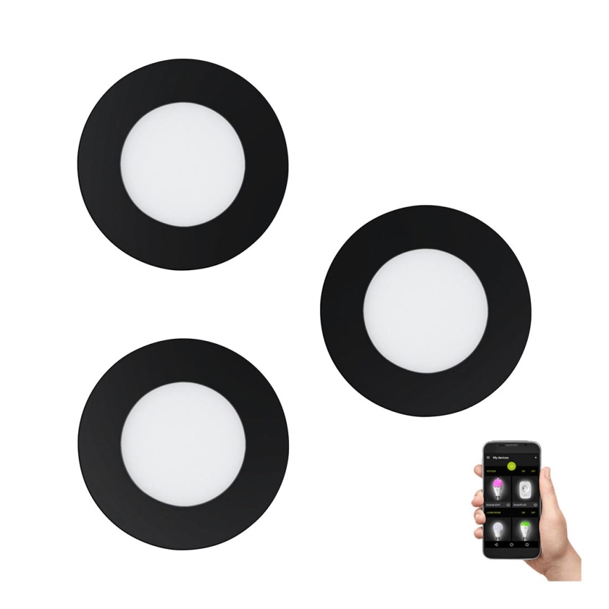 Eglo 31743 - KOMPLEKT 3x LED hämardatav vannitoa lae sisse paigaldatav valgusti FUEVA-Z LED/2,8W/230V 2700-6500 IP44 must Ø 8,5 cm