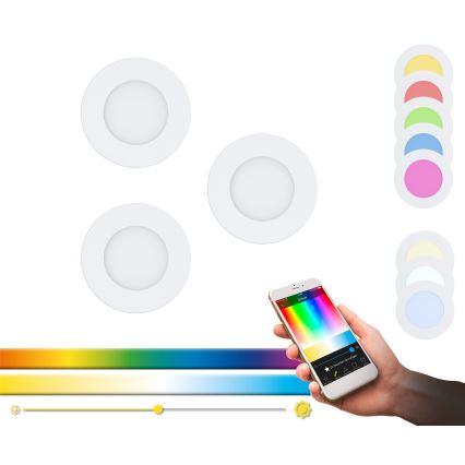 Eglo - komplekt 3x RGB-LED hämardatavad laesse paigaldatavad valgustid FUEVA-C LED/3W/230V, läbimõõt 8,5 cm