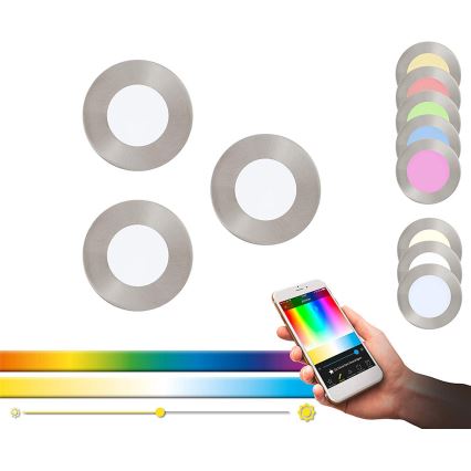 Eglo - Komplekt 3x hämardatavad RGB LED süvistatavad laevalgustid FUEVA-C LED/3W/230V läbimõõt 8,5 cm