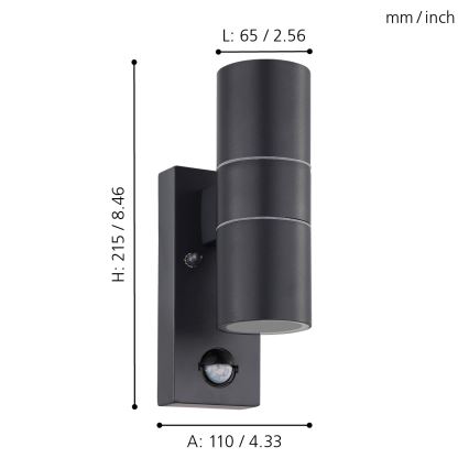 Eglo - LED Väli seinavalgusti koos anduriga 2xGU10/3W/230V IP44