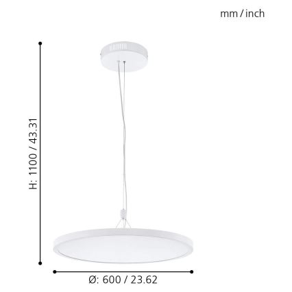Eglo 33676 - LED RGBW hämardatav rippvalgusti kaablil CERIGNOLA-C LED/32W/230V 2700-6500K valge + kaugjuhtimispult