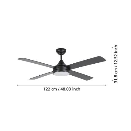 Eglo 35085 - LED Hämardatav laeventilaator TRINIDAD LED/20W/230V + Pult must