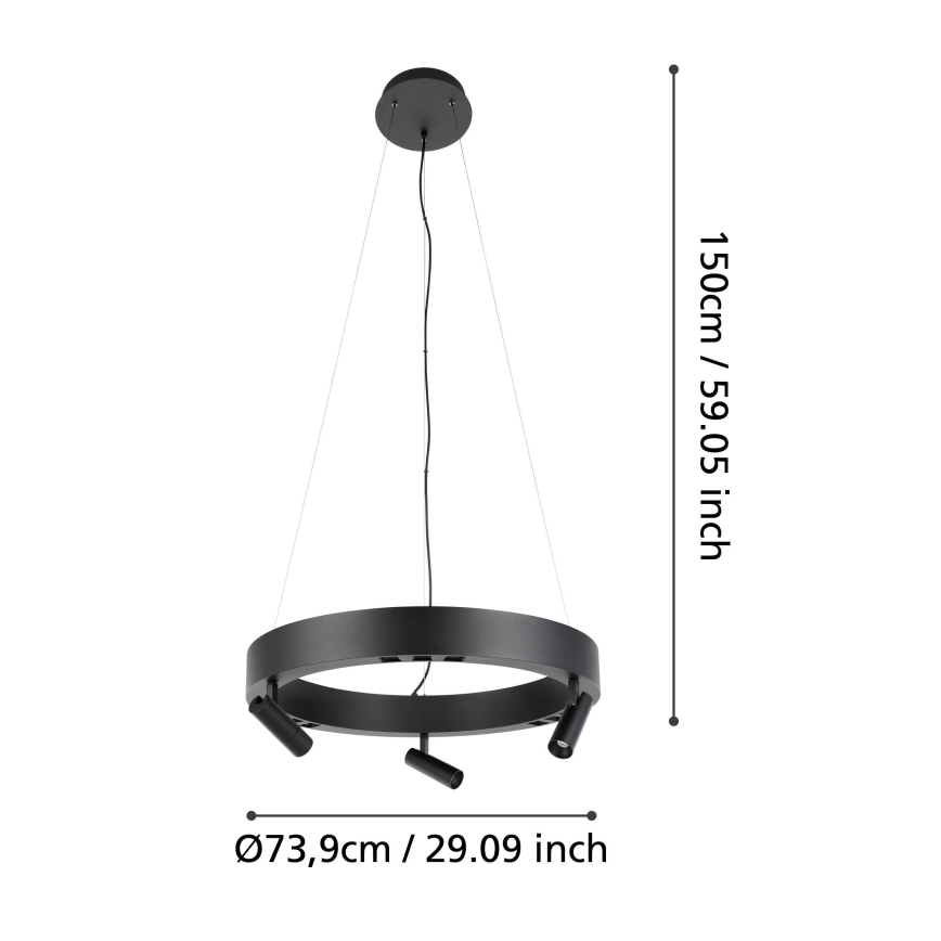 Eglo - LED Hämardatav lühter 3xLED/8W/230V + 3xLED/8,5W 3000K must + kaugjuhtimispult